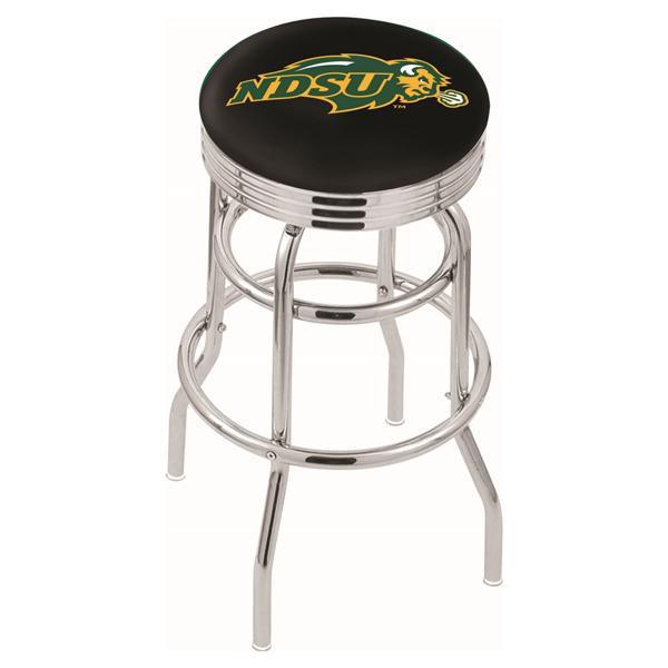 North Dakota State University 30" Swivel Bar Stool - Chrome Double Rung Base - Commercial Grade Marine Vinyl - Double Ring - Logo 1 
