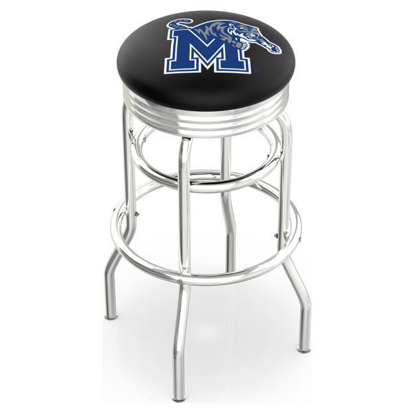 University of Memphis 30" Swivel Bar Stool - Chrome Double Rung Base - Commercial Grade Marine Vinyl - Double Ring 