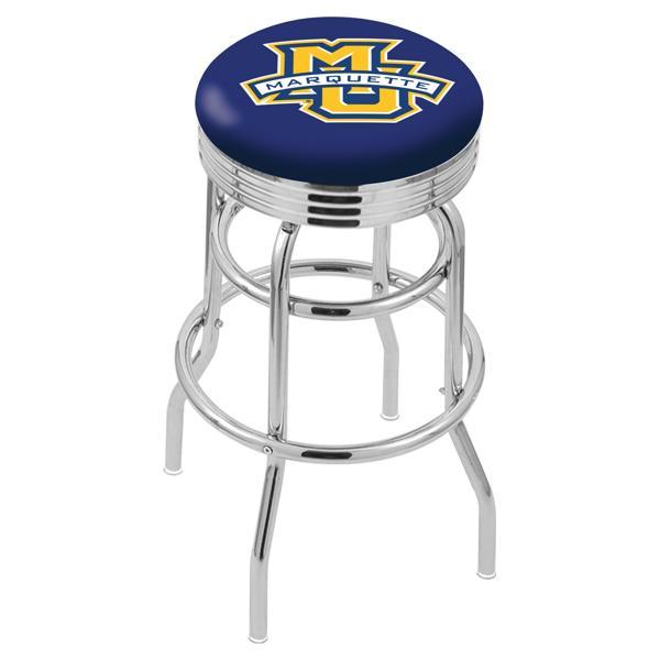 Marquette University 30" Swivel Bar Stool - Chrome Double Rung Base - Commercial Grade Marine Vinyl - Double Ring 