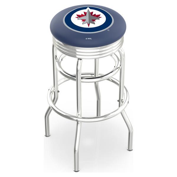 Winnipeg Jets 30" Swivel Bar Stool - Chrome Double Rung Base - Commercial Grade Marine Vinyl - Double Ring 