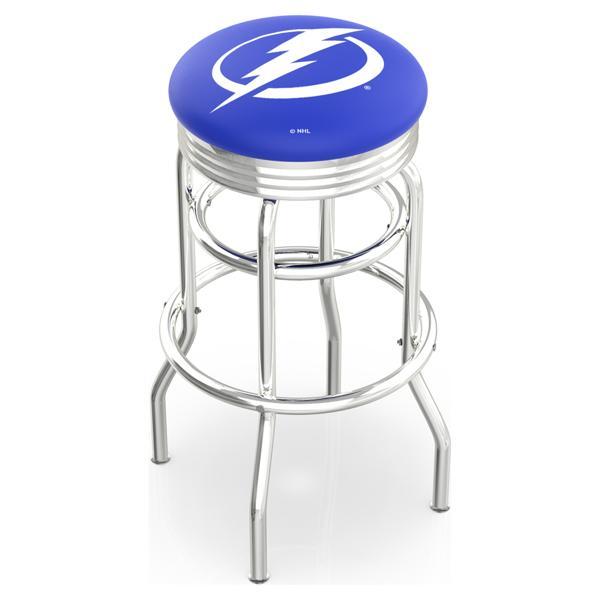 Tampa Bay Lightning 30" Swivel Bar Stool - Chrome Double Rung Base - Commercial Grade Marine Vinyl - Double Ring 