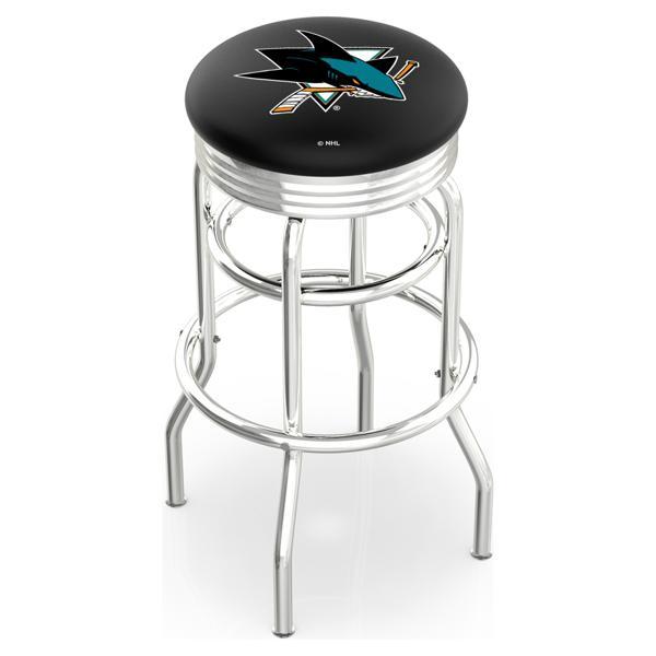 San Jose Sharks 30" Swivel Bar Stool - Chrome Double Rung Base - Commercial Grade Marine Vinyl - Double Ring 