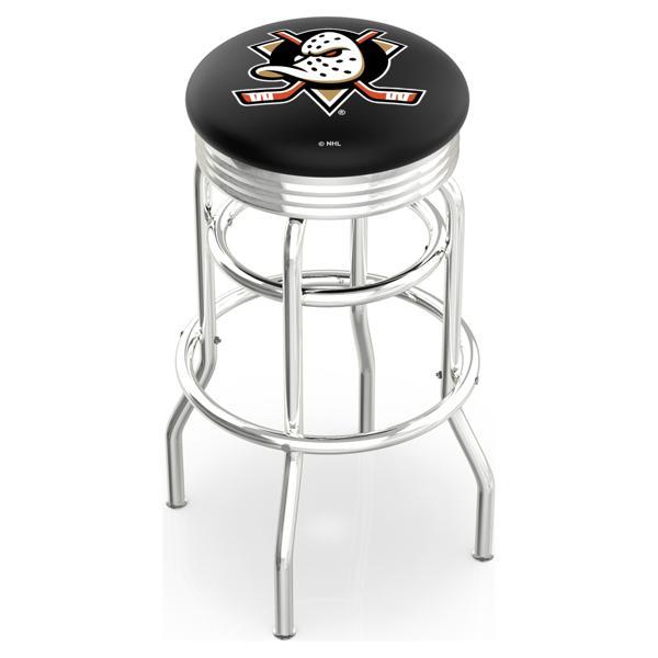 Anaheim Ducks 30" Swivel Bar Stool - Chrome Double Rung Base - Commercial Grade Marine Vinyl - Double Ring 