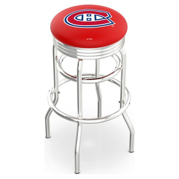 Montreal Canadiens 30" Swivel Bar Stool - Chrome Double Rung Base - Commercial Grade Marine Vinyl - Double Ring 