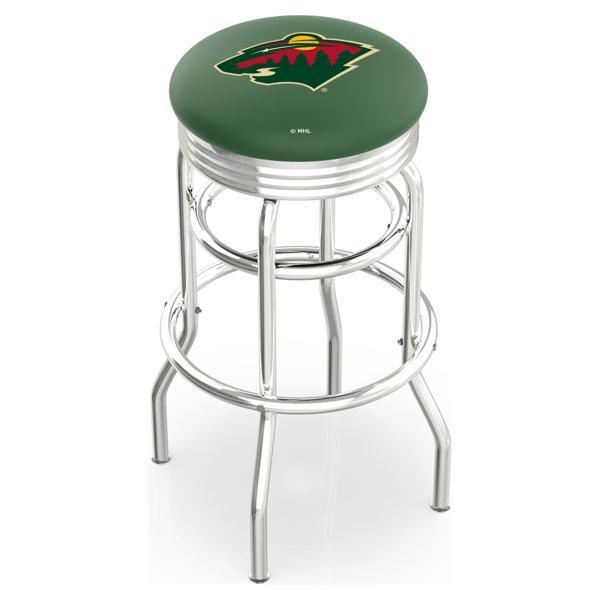 Minnesota Wild 30" Swivel Bar Stool - Chrome Double Rung Base - Commercial Grade Marine Vinyl - Double Ring 