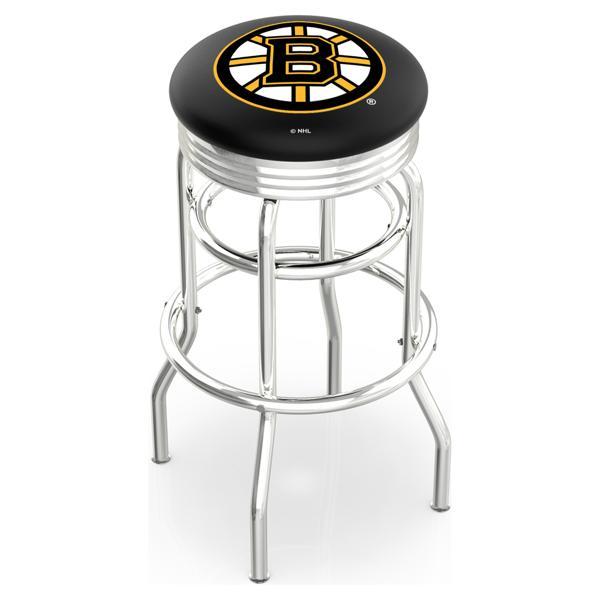 Boston Bruins 30" Swivel Bar Stool - Chrome Double Rung Base - Commercial Grade Marine Vinyl - Double Ring 