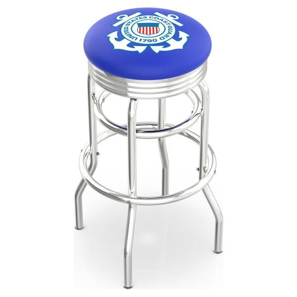 United States Coast Guard 30" Swivel Bar Stool - Chrome Double Rung Base - Commercial Grade Marine Vinyl - Double Ring 