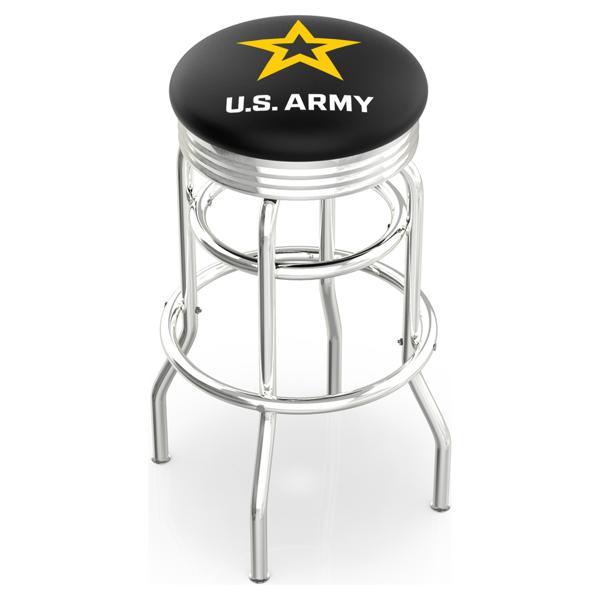 United States Army 30" Swivel Bar Stool - Chrome Double Rung Base - Commercial Grade Marine Vinyl - Double Ring 