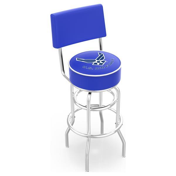 United States Air Force 25" Retro Swivel Counter Stool with Back- Chrome Double Rung Base - Commercial Grade Marine Vinyl 