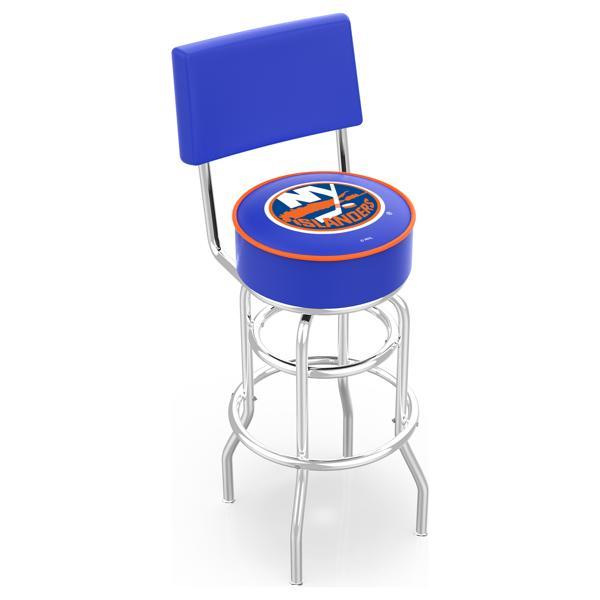 New York Islanders 25" Retro Swivel Counter Stool with Back- Chrome Double Rung Base - Commercial Grade Marine Vinyl 