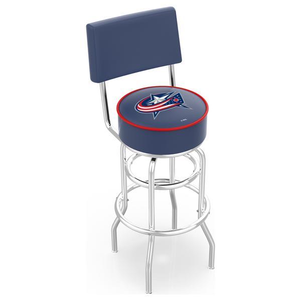 Columbus Blue Jackets 25" Retro Swivel Counter Stool with Back- Chrome Double Rung Base - Commercial Grade Marine Vinyl 
