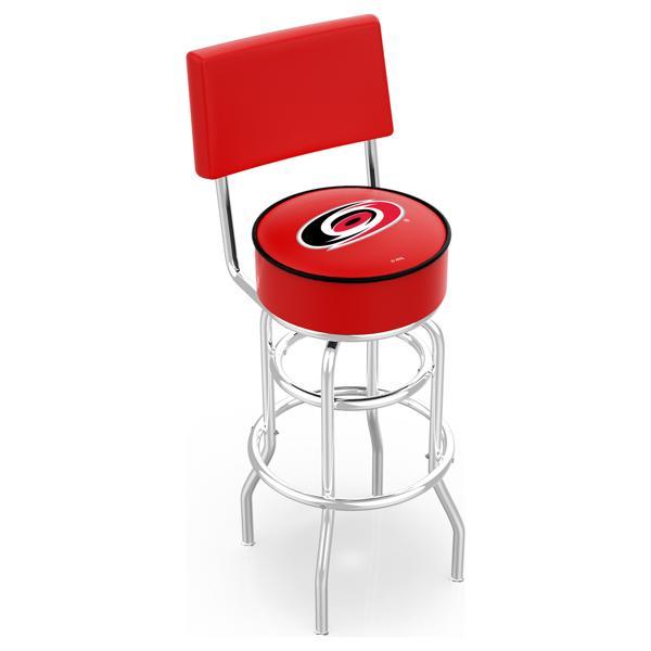 Carolina Hurricanes 25" Retro Swivel Counter Stool with Back- Chrome Double Rung Base - Commercial Grade Marine Vinyl 