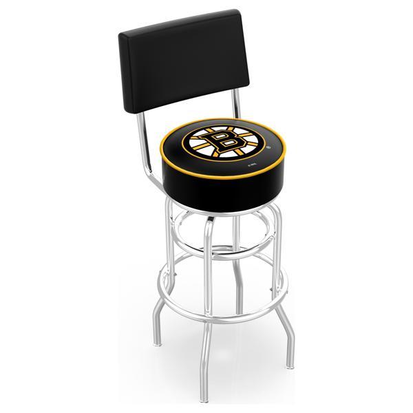 Boston Bruins 25" Retro Swivel Counter Stool with Back- Chrome Double Rung Base - Commercial Grade Marine Vinyl 