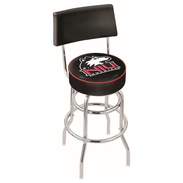 University of Northern Illinois 25" Retro Swivel Counter Stool with Back- Chrome Double Rung Base - Commercial Grade Marine Vinyl 