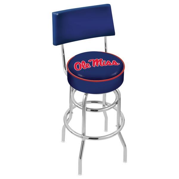University of Mississippi 25" Retro Swivel Counter Stool with Back- Chrome Double Rung Base - Commercial Grade Marine Vinyl 