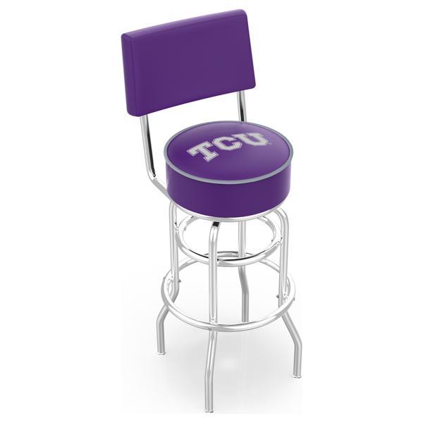 Texas Christian University 25" Retro Swivel Counter Stool with Back- Chrome Double Rung Base - Commercial Grade Marine Vinyl 