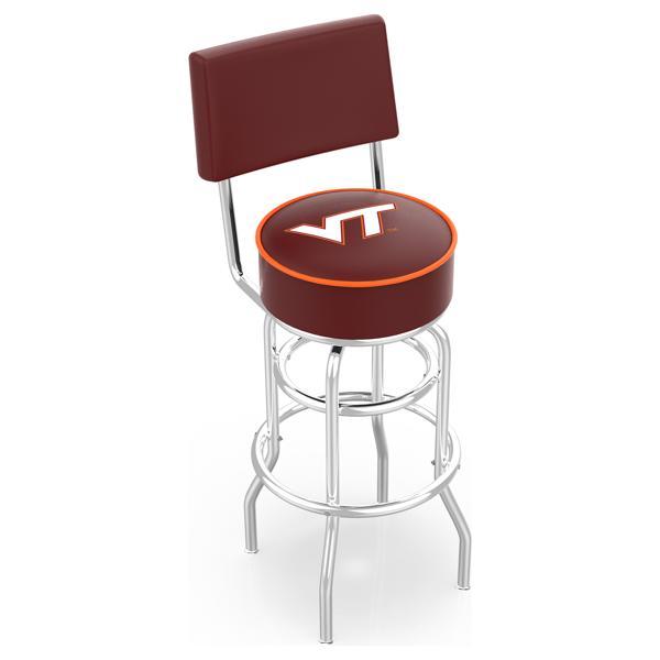 Virginia Tech University 25" Retro Swivel Counter Stool with Back- Chrome Double Rung Base - Commercial Grade Marine Vinyl 
