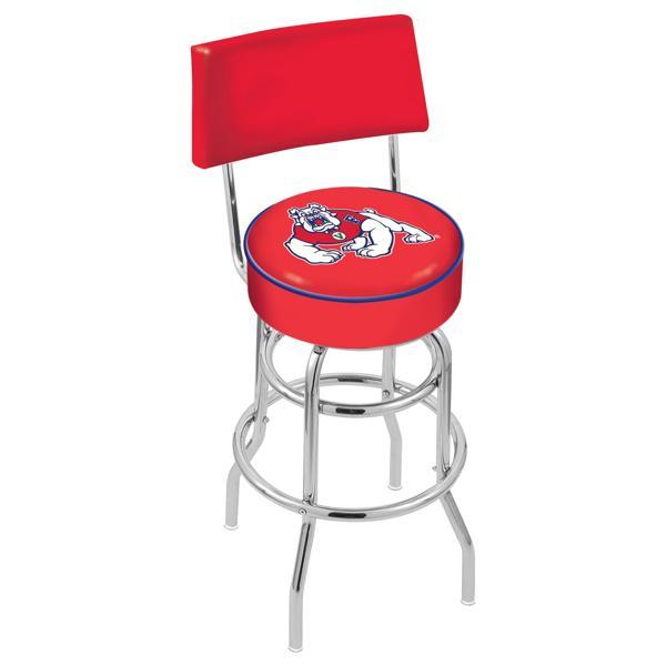 Fresno State University 25" Retro Swivel Counter Stool with Back- Chrome Double Rung Base - Commercial Grade Marine Vinyl 