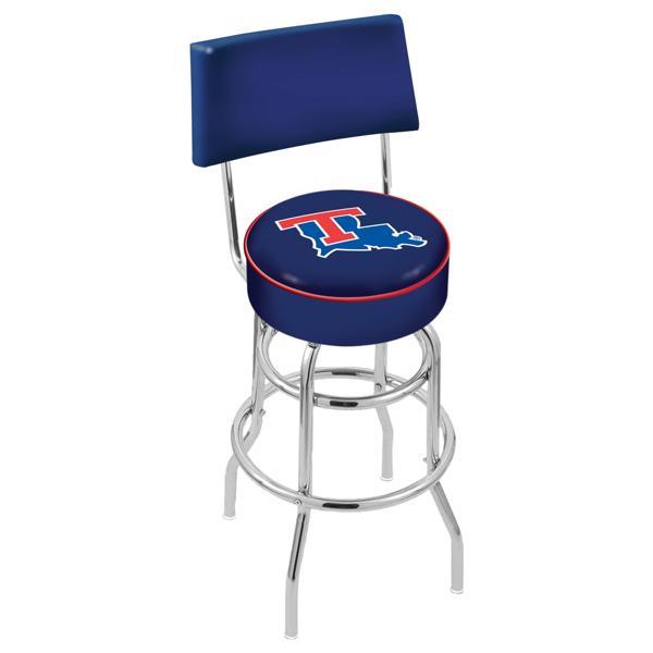 Louisiana Tech University 25" Retro Swivel Counter Stool with Back- Chrome Double Rung Base - Commercial Grade Marine Vinyl 