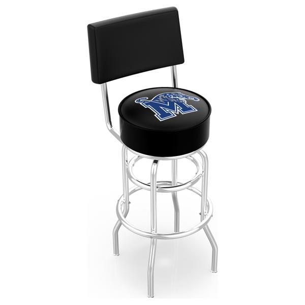 University of Memphis 25" Retro Swivel Counter Stool with Back- Chrome Double Rung Base - Commercial Grade Marine Vinyl 