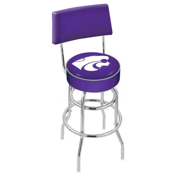 Kansas State University 25" Retro Swivel Counter Stool with Back- Chrome Double Rung Base - Commercial Grade Marine Vinyl 