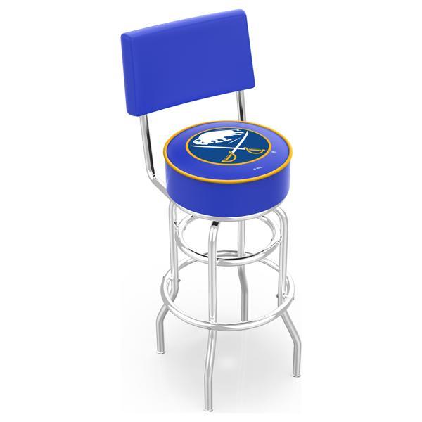 Buffalo Sabres 30" Retro Swivel Counter Stool with Back - Chrome Double Rung Base - Commercial Grade Marine Vinyl 