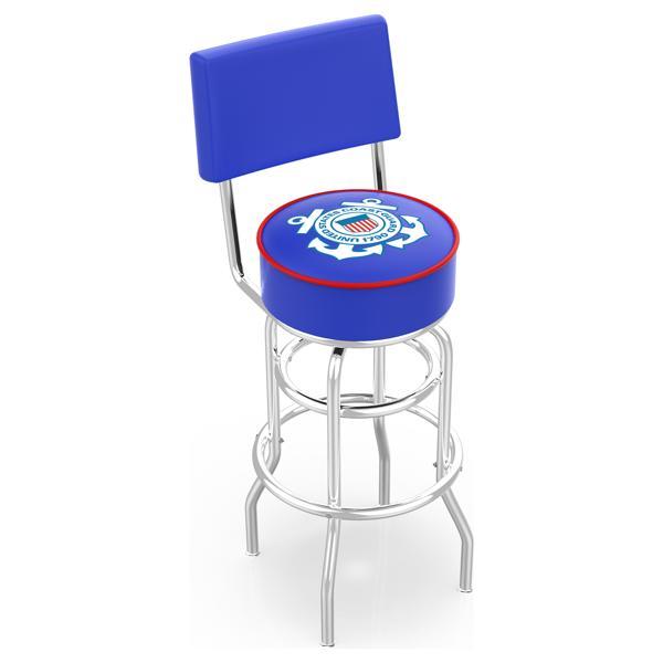 United States Coast Guard 30" Retro Swivel Counter Stool with Back - Chrome Double Rung Base - Commercial Grade Marine Vinyl 