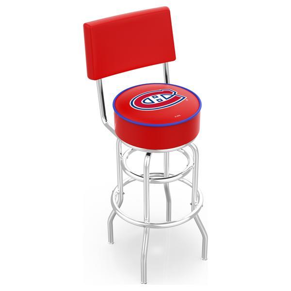 Montreal Canadiens 30" Retro Swivel Counter Stool with Back - Chrome Double Rung Base - Commercial Grade Marine Vinyl 