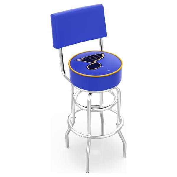 St Louis Blues 30" Retro Swivel Counter Stool with Back - Chrome Double Rung Base - Commercial Grade Marine Vinyl 