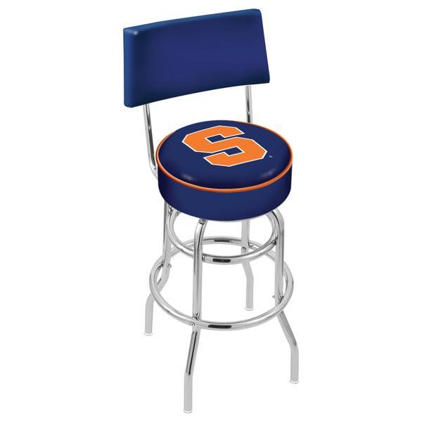 Syracuse University 30" Retro Swivel Counter Stool with Back - Chrome Double Rung Base - Commercial Grade Marine Vinyl 