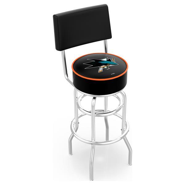 San Jose Sharks 30" Retro Swivel Counter Stool with Back - Chrome Double Rung Base - Commercial Grade Marine Vinyl 