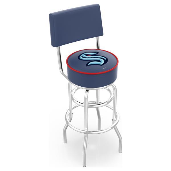 Seattle Kraken 30" Retro Swivel Counter Stool with Back - Chrome Double Rung Base - Commercial Grade Marine Vinyl 