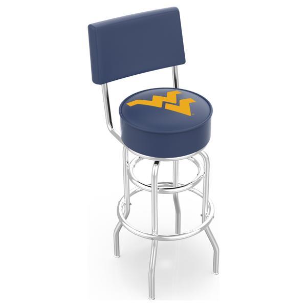 West Virginia University 30" Retro Swivel Counter Stool with Back - Chrome Double Rung Base - Commercial Grade Marine Vinyl 