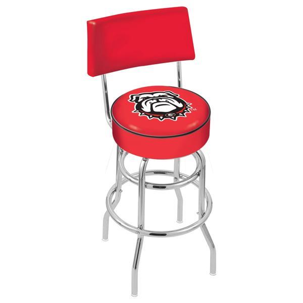 University of Georgia 30" Retro Swivel Counter Stool with Back - Chrome Double Rung Base - Commercial Grade Marine Vinyl - Logo 3 