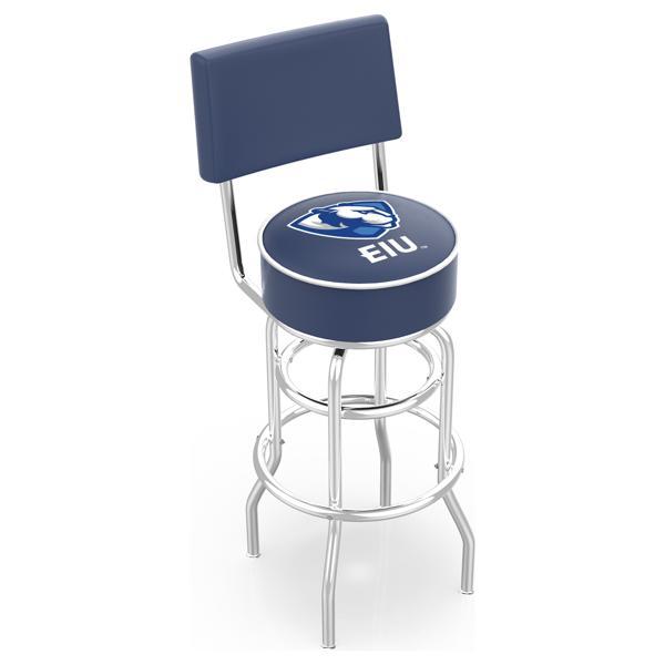 Eastern Illinois University 30" Retro Swivel Counter Stool with Back - Chrome Double Rung Base - Commercial Grade Marine Vinyl 