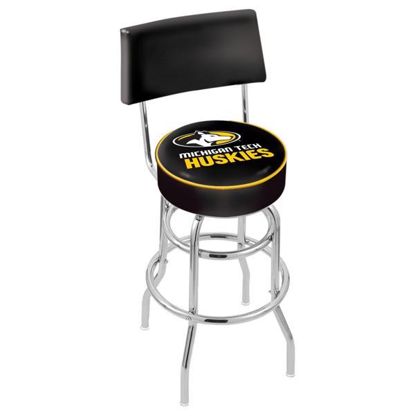 Michigan Tech University 30" Retro Swivel Counter Stool with Back - Chrome Double Rung Base - Commercial Grade Marine Vinyl 