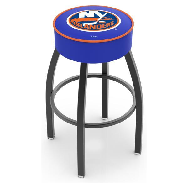 New York Islanders Swivel Counter Stool - 25" Seat Height - Black Wrinkle Steel Frame - Marine Vinyl Cushion - Style A 