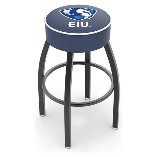 Eastern Illinois University Swivel Counter Stool - 25" Seat Height - Black Wrinkle Steel Frame - Marine Vinyl Cushion - Style A 