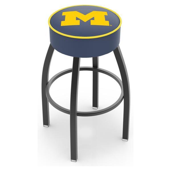 University of Michigan Swivel Counter Stool - 25" Seat Height - Black Wrinkle Steel Frame - Marine Vinyl Cushion - Style A 