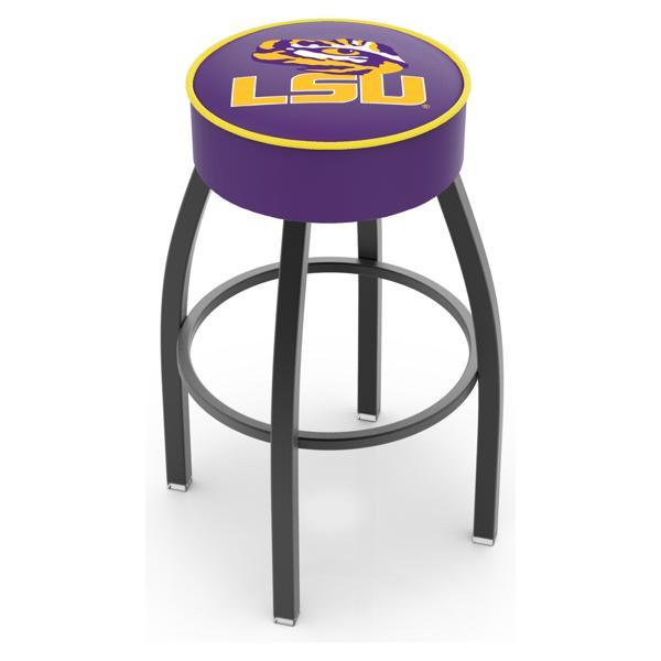 Louisiana State University Swivel Counter Stool - 25" Seat Height - Black Wrinkle Steel Frame - Marine Vinyl Cushion - Style A 