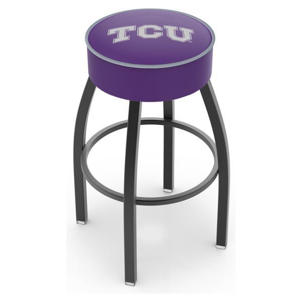 Texas Christian University Swivel Bar Stool - Black Wrinkle Finish - Commercial Grade Marine Vinyl - Style A 