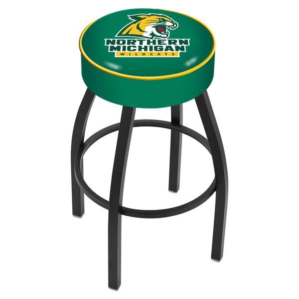 Northern Michigan University Swivel Bar Stool - Black Wrinkle Finish - Commercial Grade Marine Vinyl - Style A 
