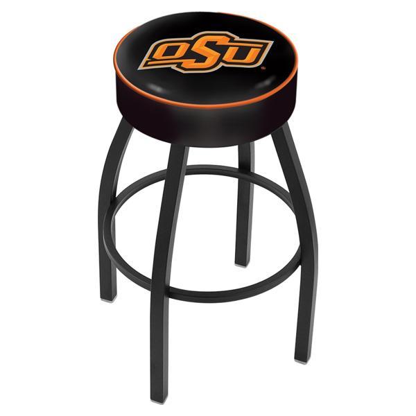 Oklahoma State University Swivel Bar Stool - Black Wrinkle Finish - Commercial Grade Marine Vinyl - Style A 