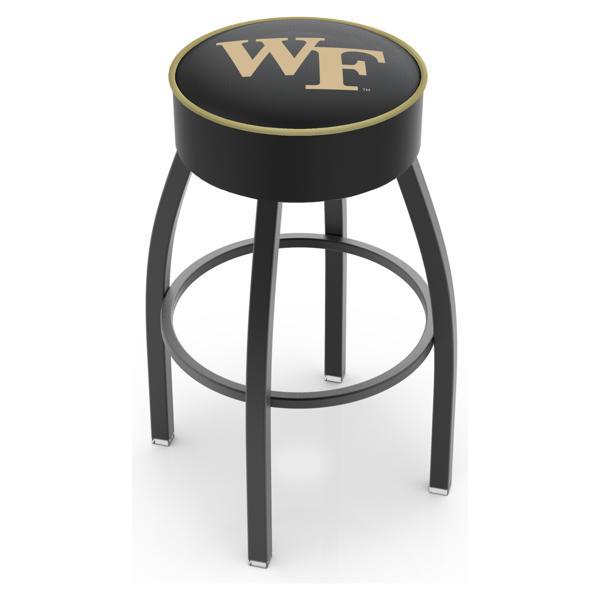 Wake Forest University Swivel Bar Stool - Black Wrinkle Finish - Commercial Grade Marine Vinyl - Style A 