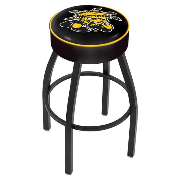 Wichita State University Swivel Bar Stool - Black Wrinkle Finish - Commercial Grade Marine Vinyl - Style A 