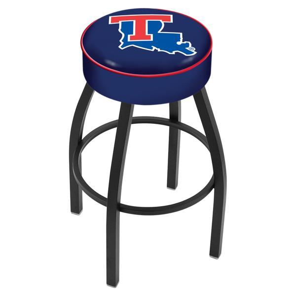 Louisiana Tech University Swivel Bar Stool - Black Wrinkle Finish - Commercial Grade Marine Vinyl - Style A 