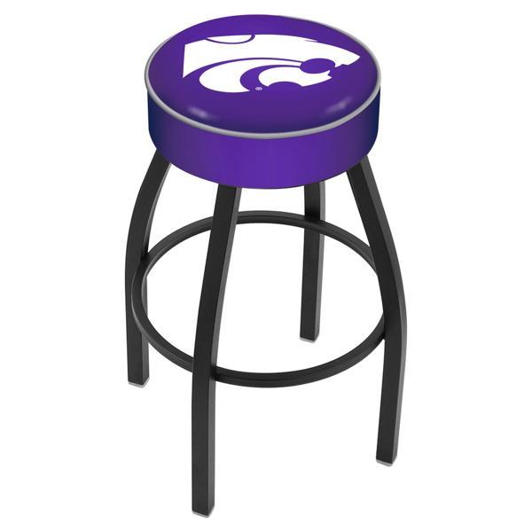 Kansas State University Swivel Bar Stool - Black Wrinkle Finish - Commercial Grade Marine Vinyl - Style A 