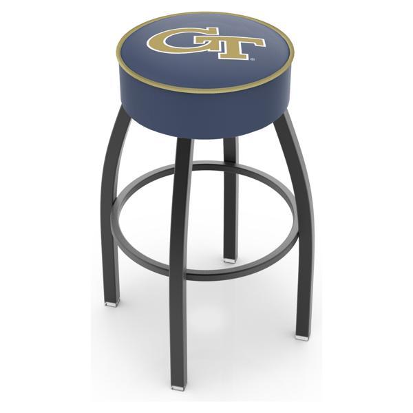 Georgia Tech Swivel Bar Stool - Black Wrinkle Finish - Commercial Grade Marine Vinyl - Style A 