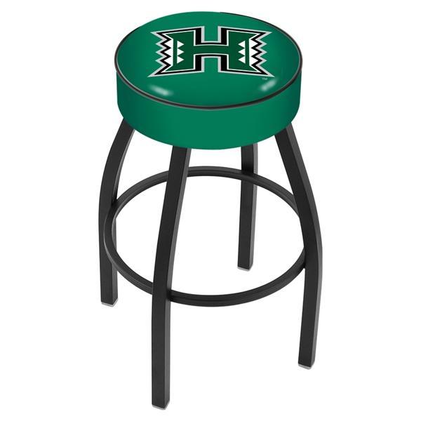 University of Hawaii Swivel Bar Stool - Black Wrinkle Finish - Commercial Grade Marine Vinyl - Style A 