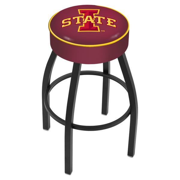 Iowa State University Swivel Bar Stool - Black Wrinkle Finish - Commercial Grade Marine Vinyl - Style A 